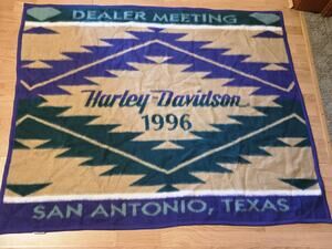 Vtg Harley Davidson Biederlack Throw Blanket 1996 San Antonio TX Dealer Meeting